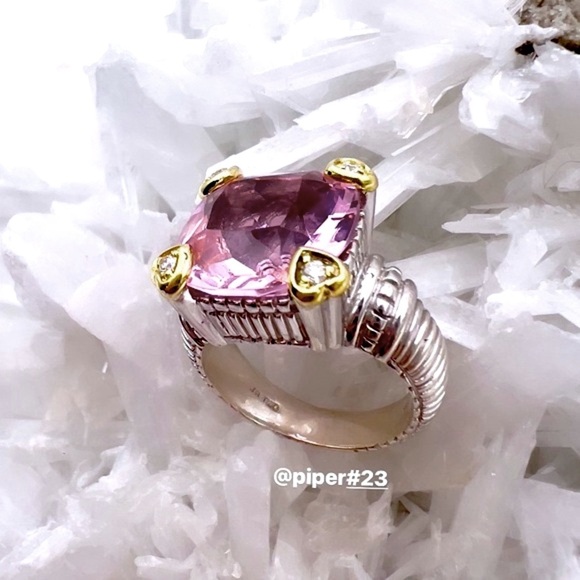 Judith Ripka Pink Crystal & Diamond JR TWO Sterling Silver 18K Fontaine Ring - 5 - Picture 6 of 14